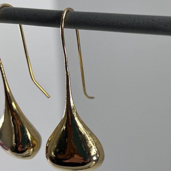 Gold Tone Earrings Pear Shaped Tear Drop Hook 2" Long - Picture 4 of 7